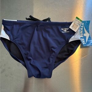 TYR Men's Navy Blue Swim Briefs with White Accents